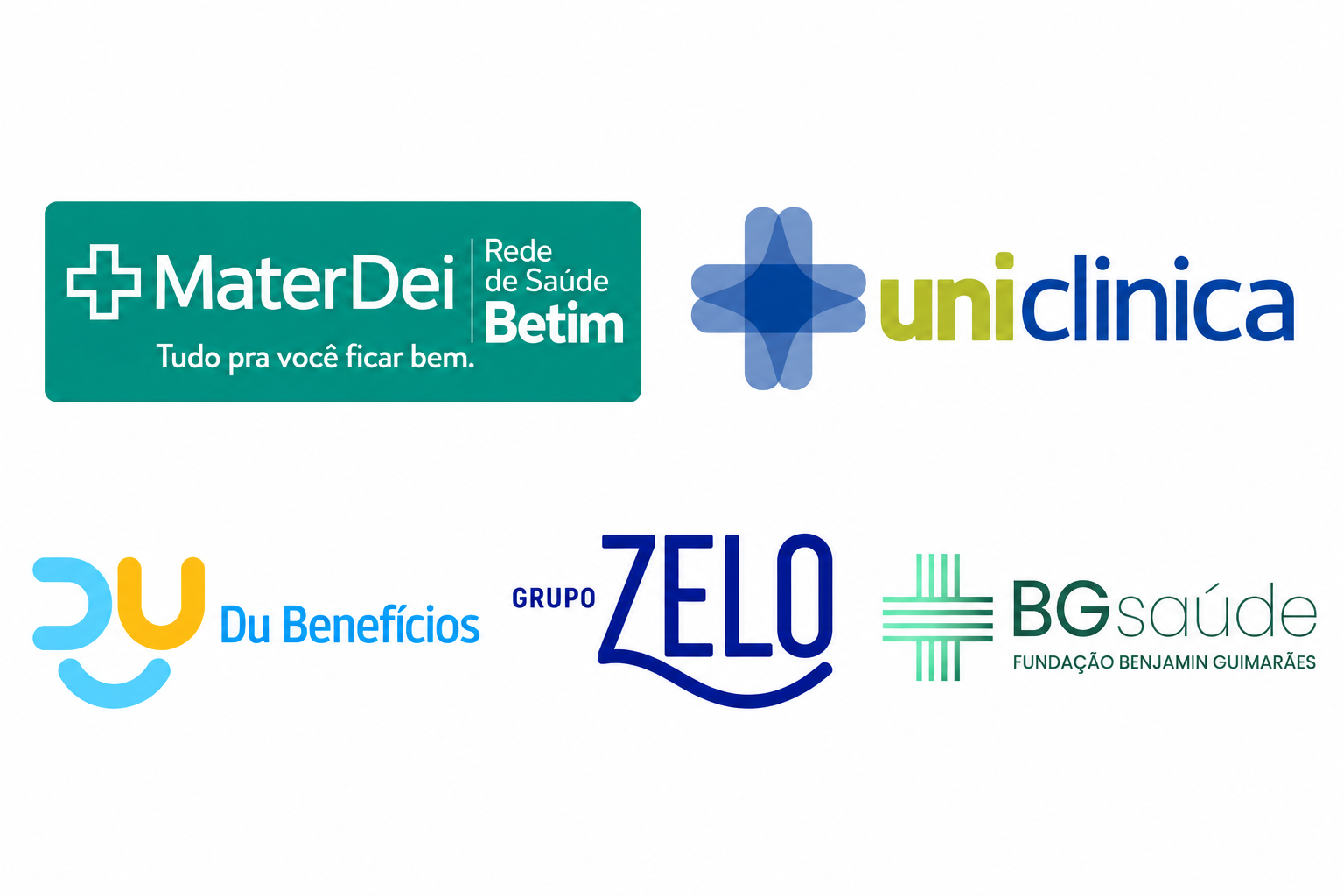 Parceiros da Uniclínica: MaterDei, Uniclínica, DU Benefícios e Grupo Zelo
